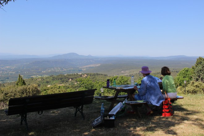 Idyllic morning looking out into the beyond and misty hills caressing and being caressed by a carefree sky and a gentle wind. Hisako and Gilly painting away